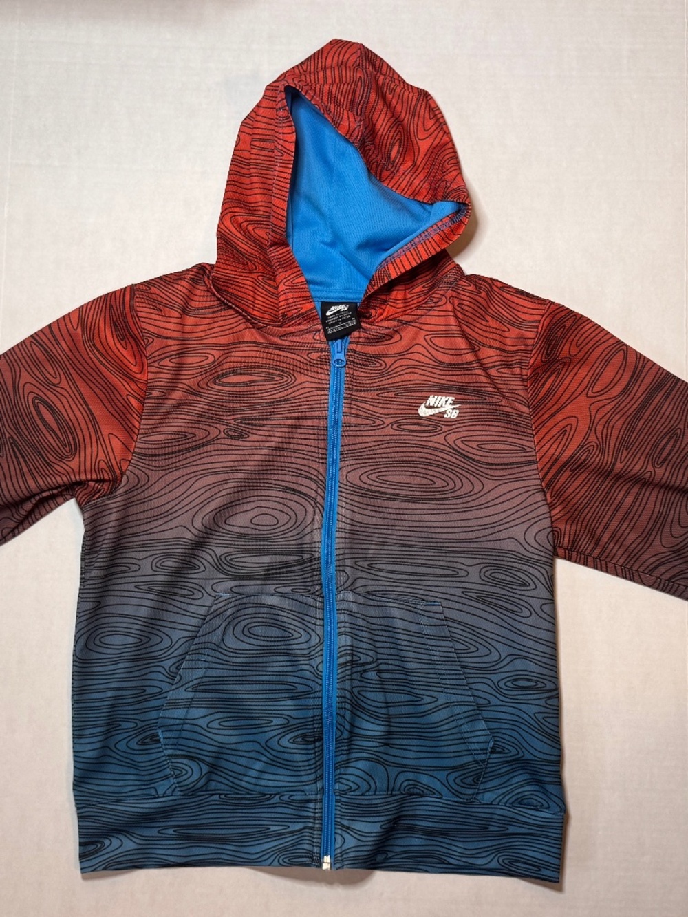 Boys Nike SB Medium (10-12) Red Blue Zip Up Hoodie Sweatshirt Lightweight
